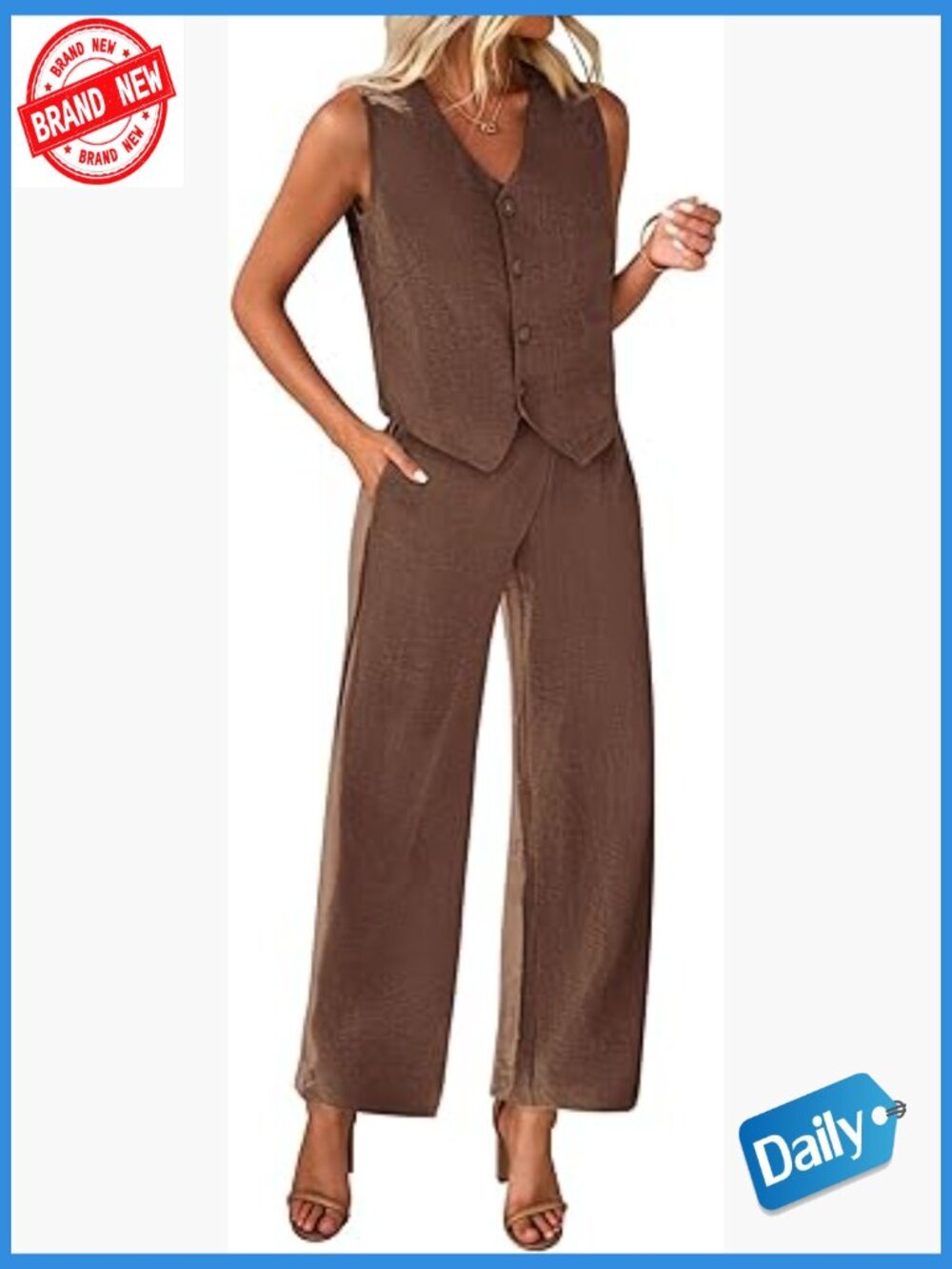 2 Piece Vest Blazer Wide Leg Pants Suit - Summer Business Office Set